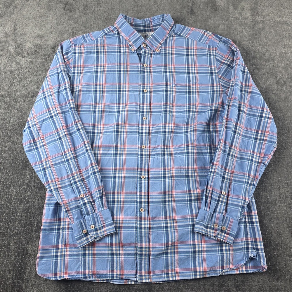 Southern Tide Plaid Button Down Shirt Mens XL Trim Fit Blue Pink Preppy Cotton